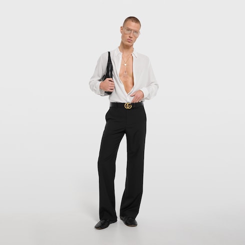 Wool silk twill pants - black