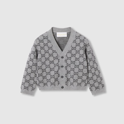 Baby GG wool jacquard cardigan - grey and dark grey