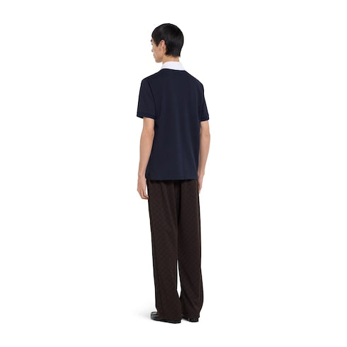 Stretch cotton piquet polo shirt - blue