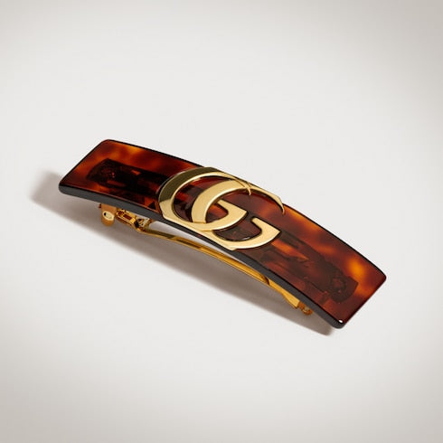 Hair clip with Double G - brown tortoiseshell resin