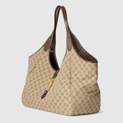 Mercato large tote bag - sand and brown GG canvas