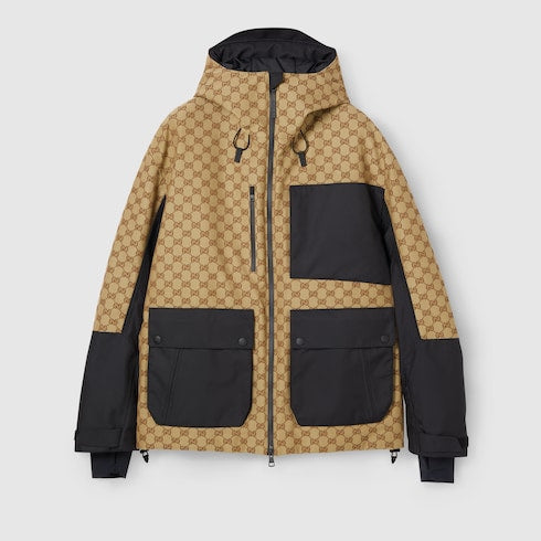 GG technical fabric jacquard jacket - beige and dark brown