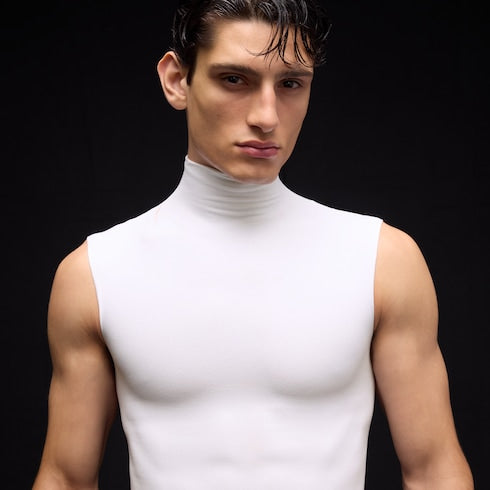 Seamless stretch nylon jersey tank top - white