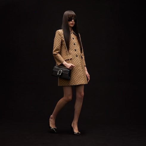 GG cotton canvas coat - camel and dark brown