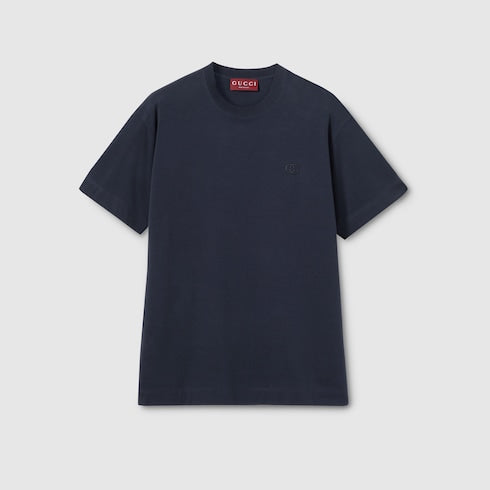 Cotton jersey T-shirt with embroidery - dark blue