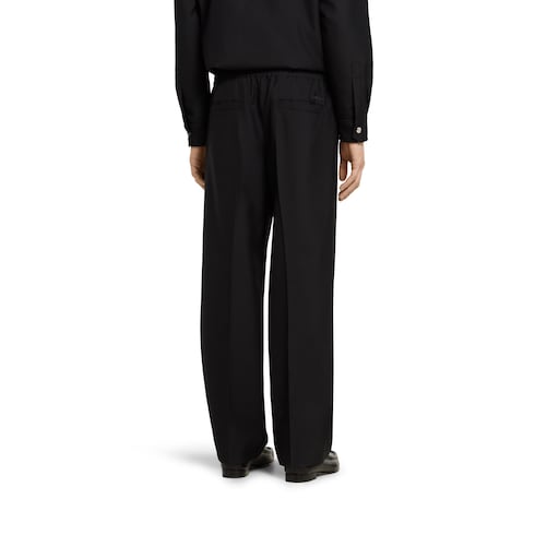 Wool blend twill pant with logo - black