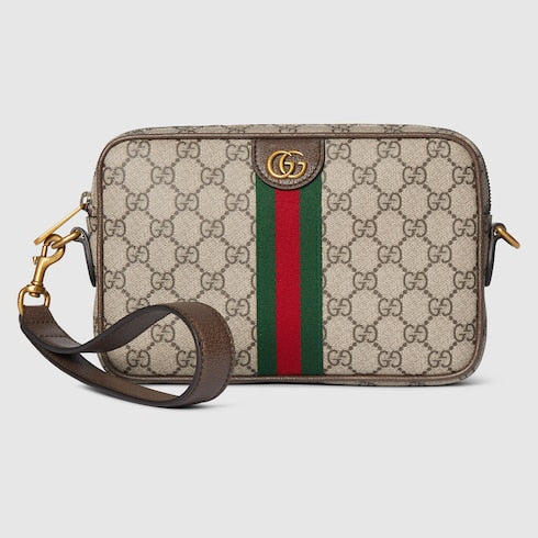 Ophidia small crossbody bag - beige and dark brown fabric