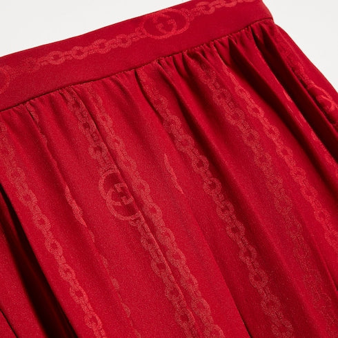 Interlocking G chain silk jacquard midi skirt - red