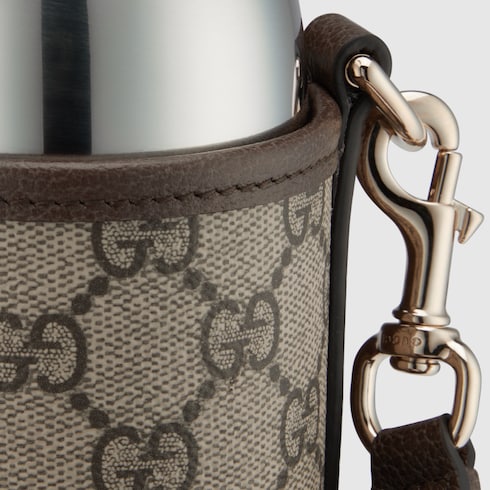 Steel bottle with fabric holder - silver, beige and brown