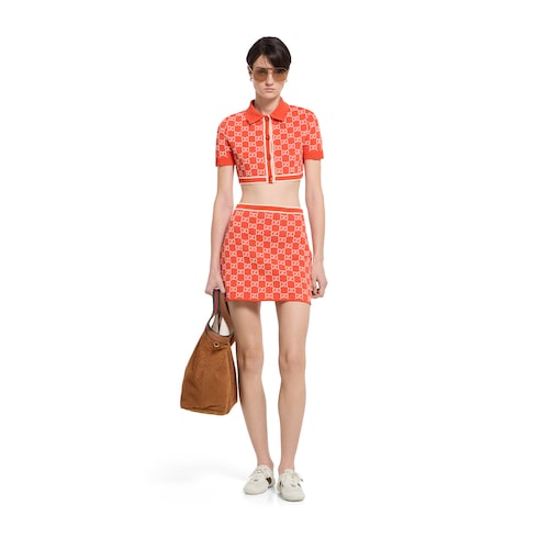 GG fine cotton jacquard skirt - orange and ivory