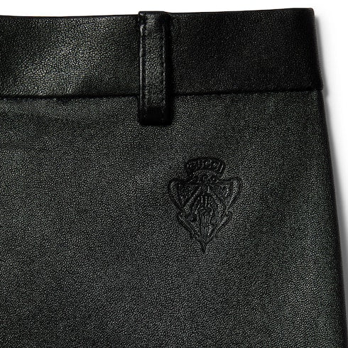 Bonded leather with stretch cotton leggings - black