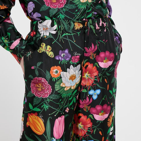 Printed silk twill pants - multicolor