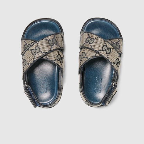 Toddler GG sandal - beige and blue canvas