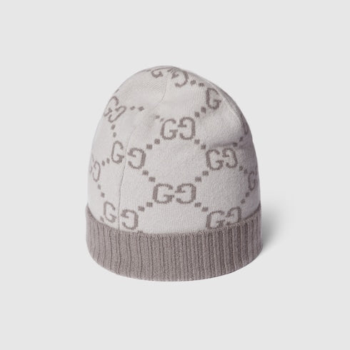GG cashmere jacquard hat - ivory and light grey