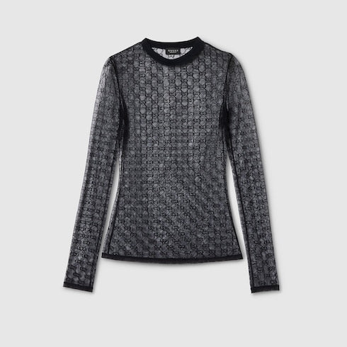 GG stretch lace T-shirt - black