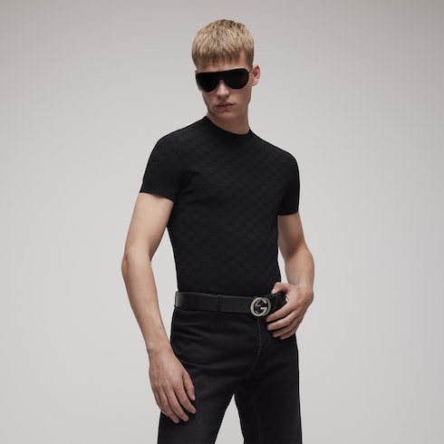 Technical GG fabric jacquard T-shirt - black