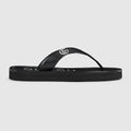 Women's thong sandal with Double G - black leather