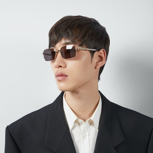 Rectangular-frame sunglasses - yellow gold-toned metal
