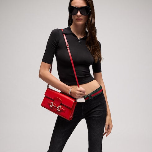 Horsebit Ristretto medium shoulder bag - red leather