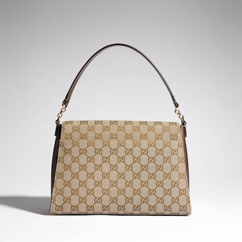 Horsebit Duomo medium top handle bag - sand and brown GG canvas