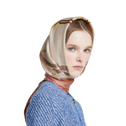 Printed silk jacquard carré - Light pink and pink
