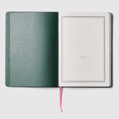 Large GG notebook with print - beige and dark brown
