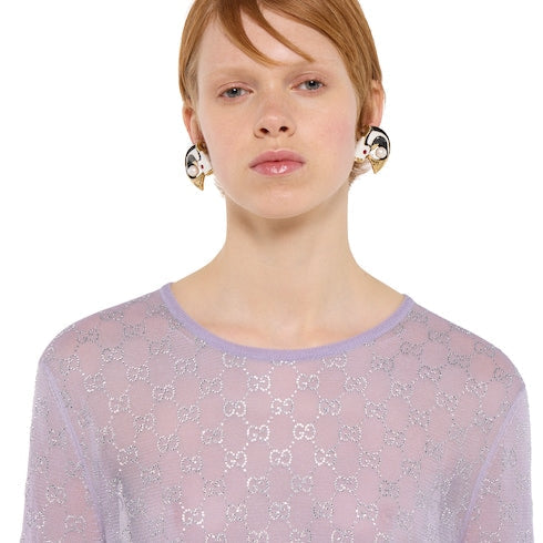Fine silk T-shirt with GG crystals - lilac