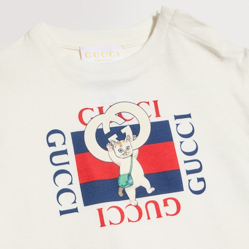 Baby cotton T-shirt with print - white