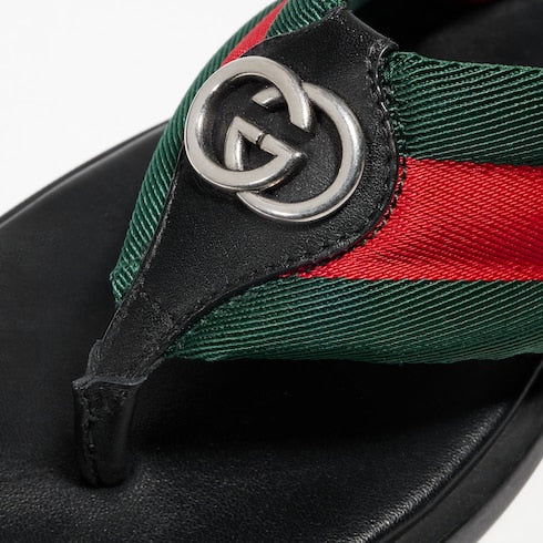 Men's thong sandal with Interlocking G - green and red nylon