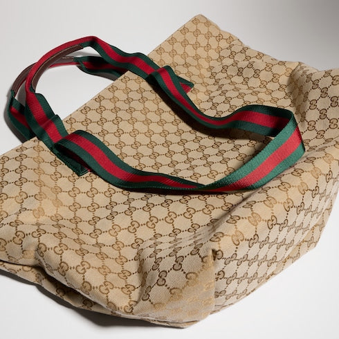 GG medium tote bag - sand and brown GG canvas