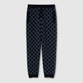 GG knit double wool leisure pants - dark blue and grey