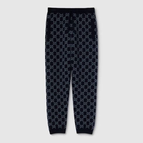 GG knit double wool leisure pants - dark blue and grey