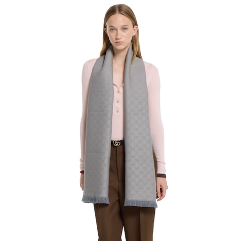 GG wool scarf - light blue and grey