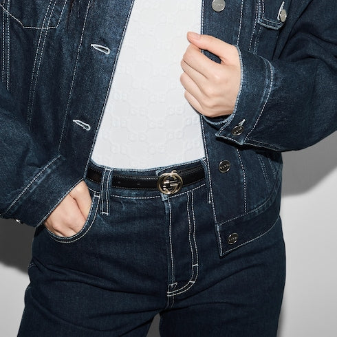 Belt with Interlocking G buckle - black leather
