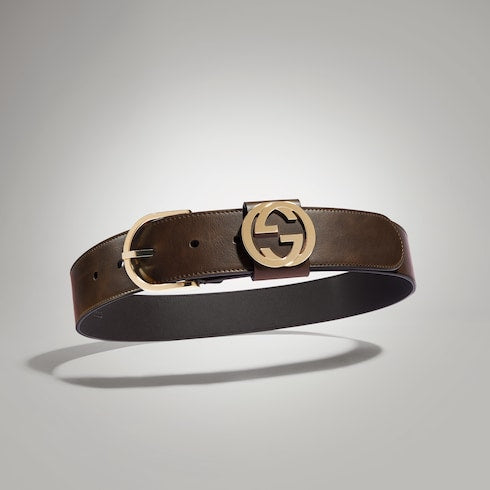 Wide belt with round buckle - dark brown leather