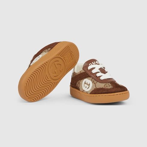 Toddler G74 sneaker - beige and dark brown canvas