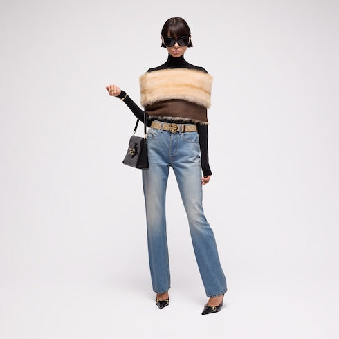Reversible belt with Interlocking G buckle - sand GG canvas and leather