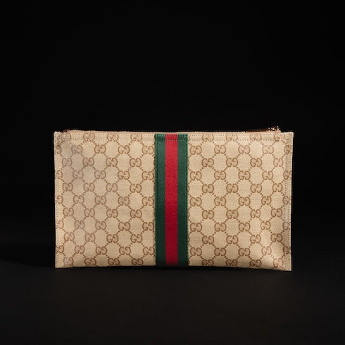 Large pouch with Web - sand and brown GG canvas
