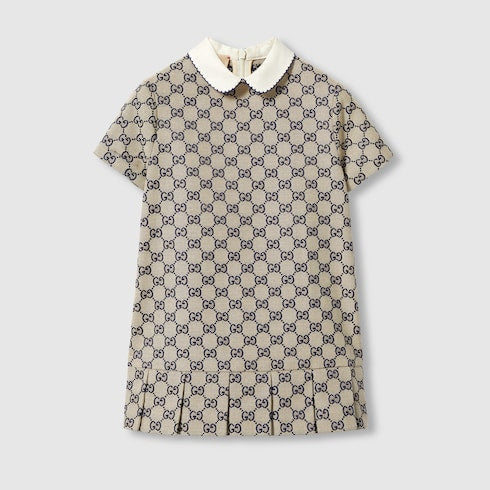 Children's GG canvas dress - beige and blue