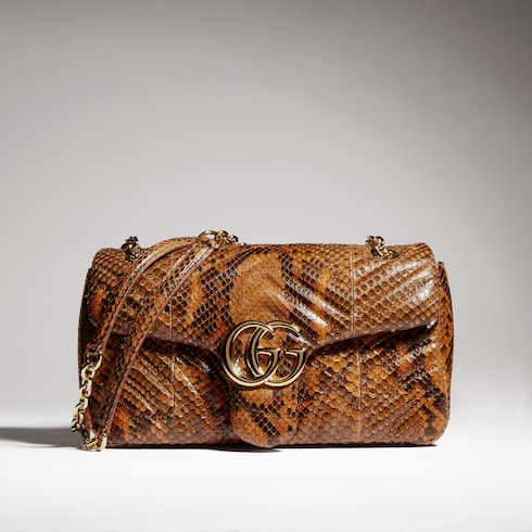 GG Marmont python medium shoulder bag - brown