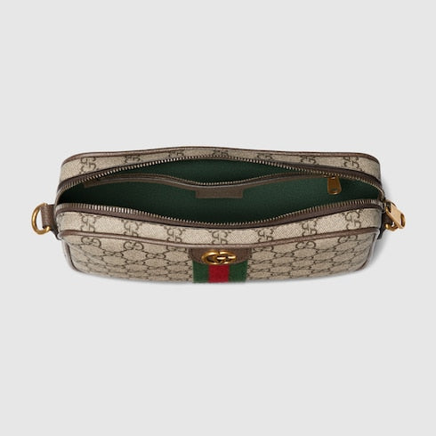 Ophidia small crossbody bag - beige and dark brown fabric