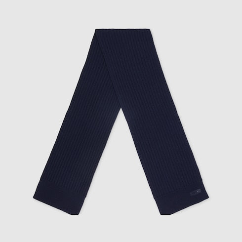 Knit wool scarf with logo - dark blue
