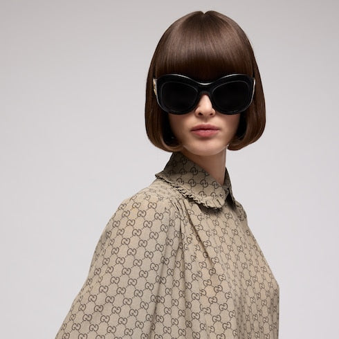 Printed silk crêpe de chine shirt - beige and dark brown