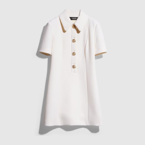 Crêpe wool dress with Double G button - white
