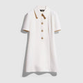 Crêpe wool dress with Double G button - white
