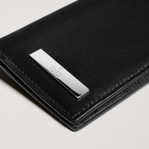 Card case with metal tag - black leather