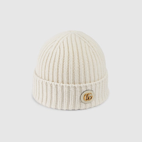 Wool cashmere hat with Double G - white