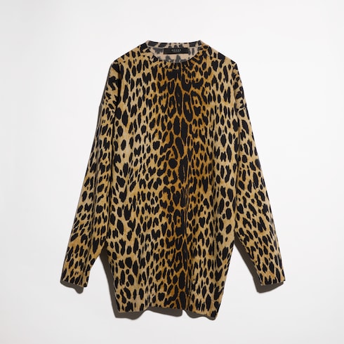 Printed knit cashmere dress - brown and black