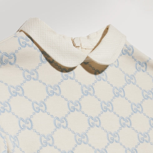 Children's embroidered jersey dress - ivory and light blue