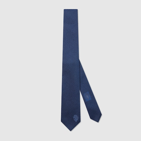 Silk tie with embroidery - blue